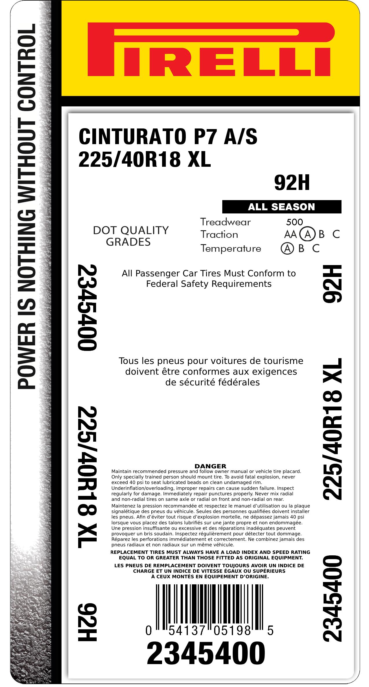 S31PIRELLI CINTURATO 225/40/R18 2022年4本