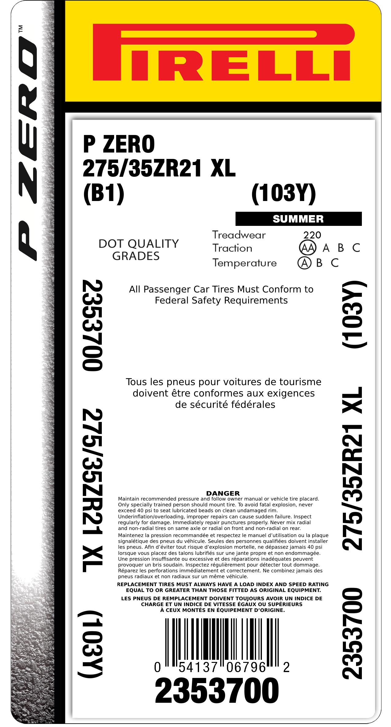 Amazon.com: Pirelli P Zero 275/35R21 103Y Passenger Tire