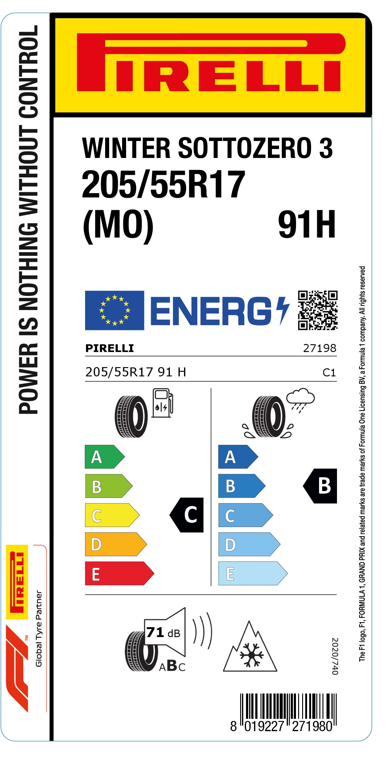 ピレリ ウィンターソットゼロ3 205/55R17 95H XL WSZER3 (J) 17インチ 1本のみ WINTER SOTTOZERO 3 冬 スタッドレスタイヤ WINTER SOTTOZERO 3 - Car tyre | Pirelli