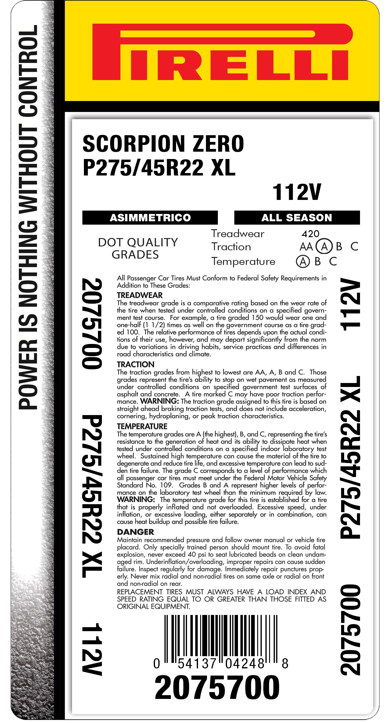 275/45r22 112V tire | Pirelli