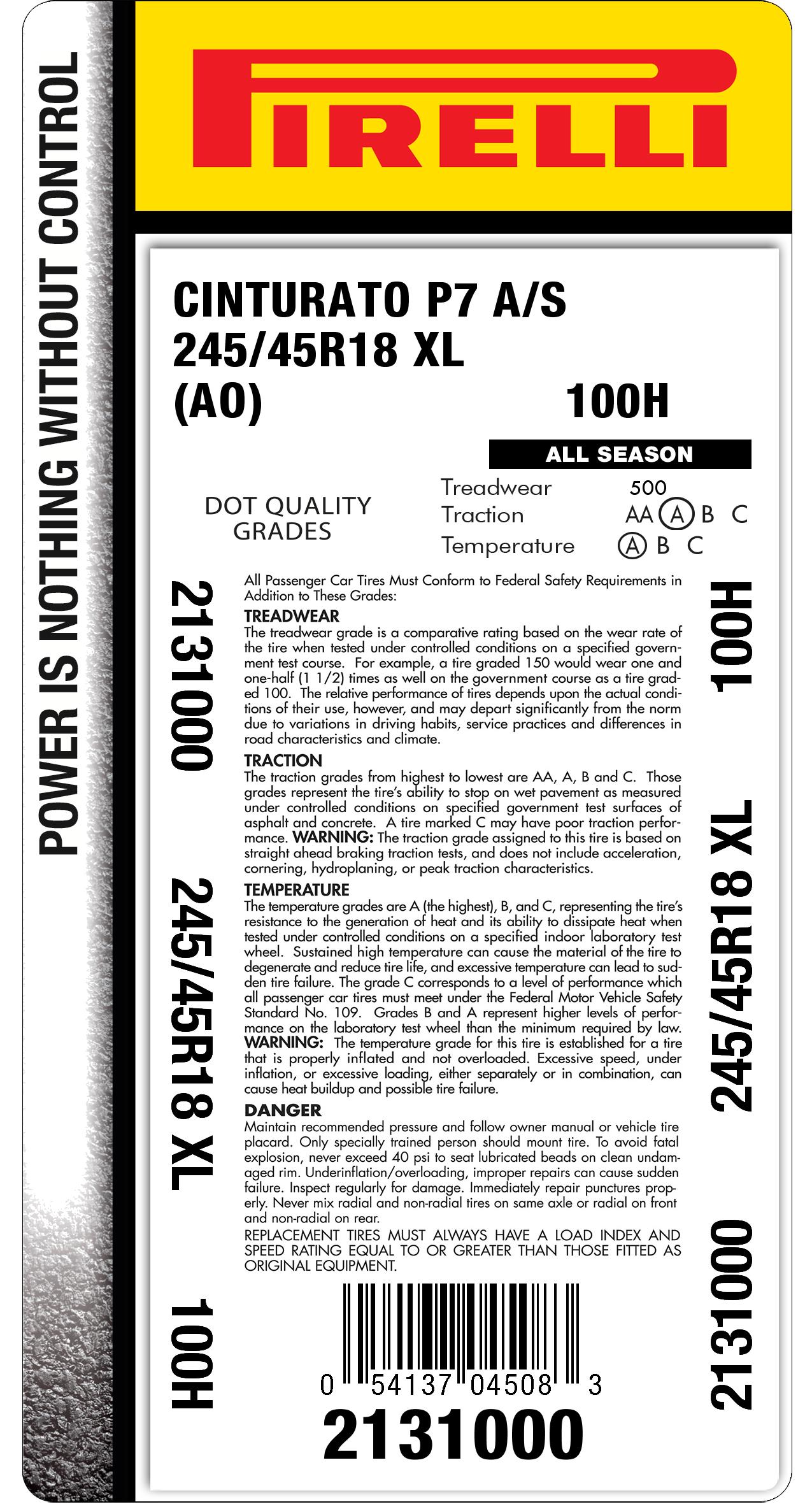 T1615[送料無料] PIRELLICINTURATO 245/45R18 Pirelli 245/45R18 Tires