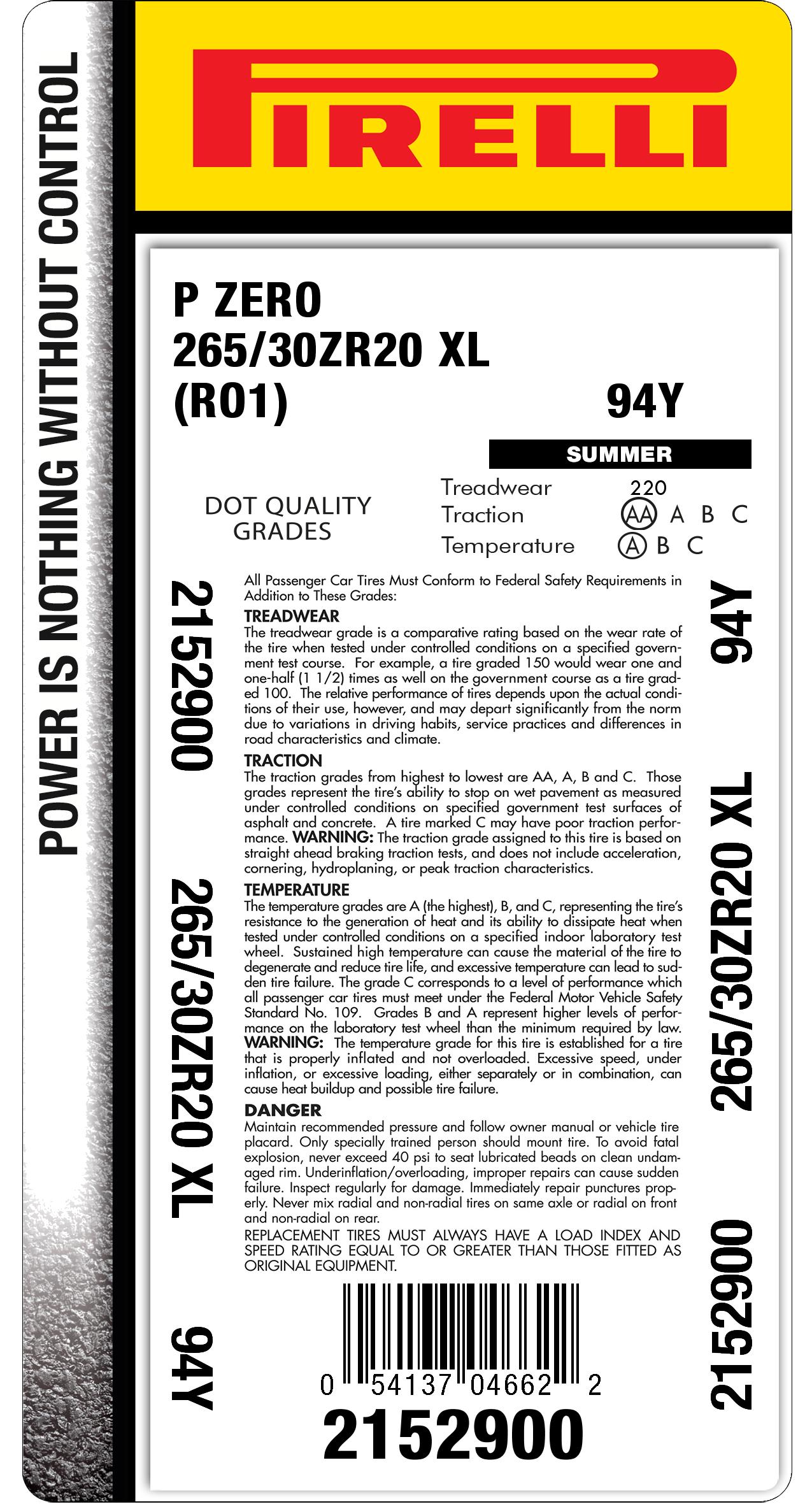 のり 265/30r20 (94Y) tire | Pirelli