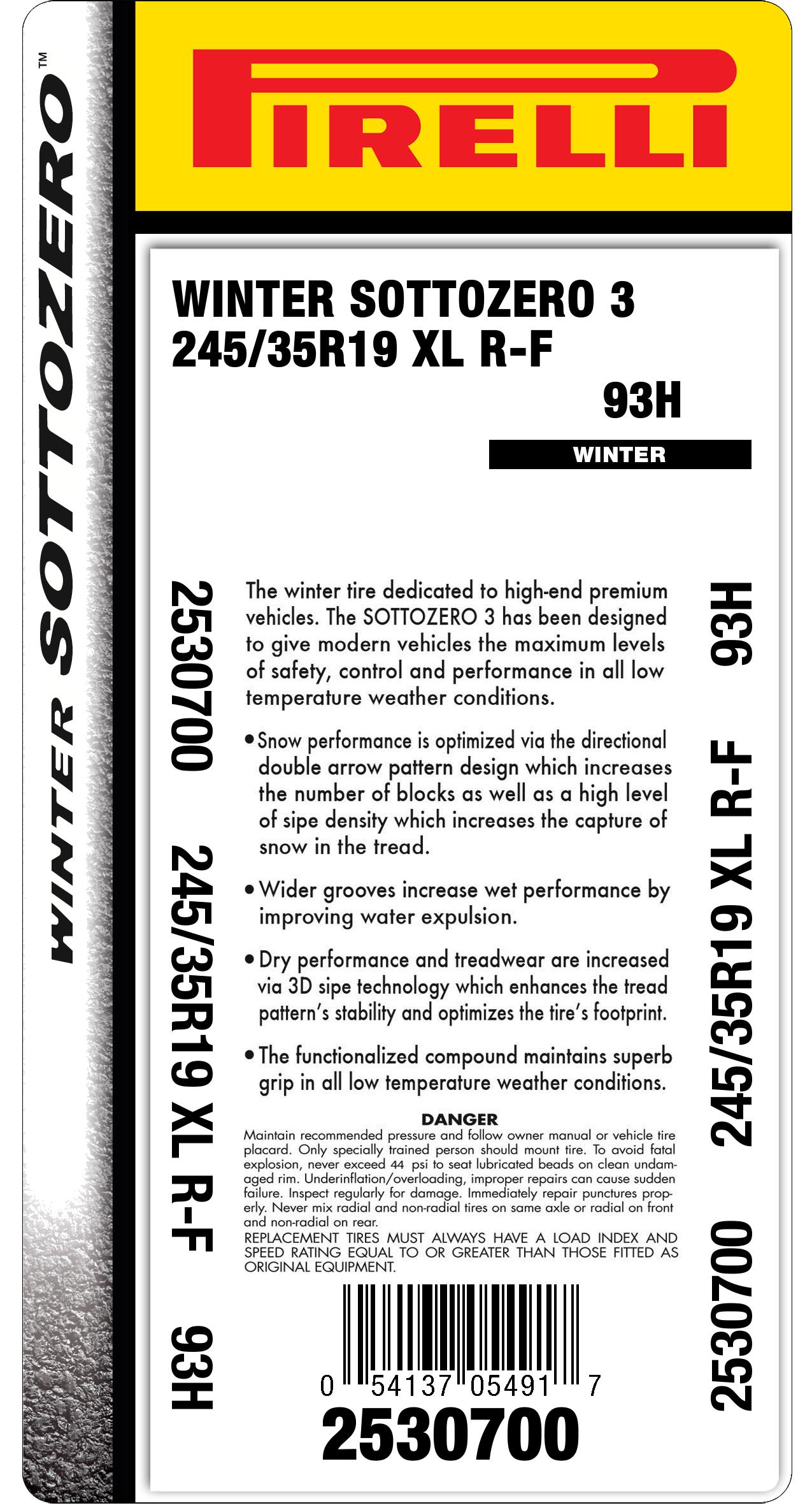 国内外の人気が集結 ピレリ ウィンターソットゼロ3 245 35R19 93W XL WSZER3 L 19インチ 2本セット WINTER  SOTTOZERO 冬 スタッドレスタイヤ