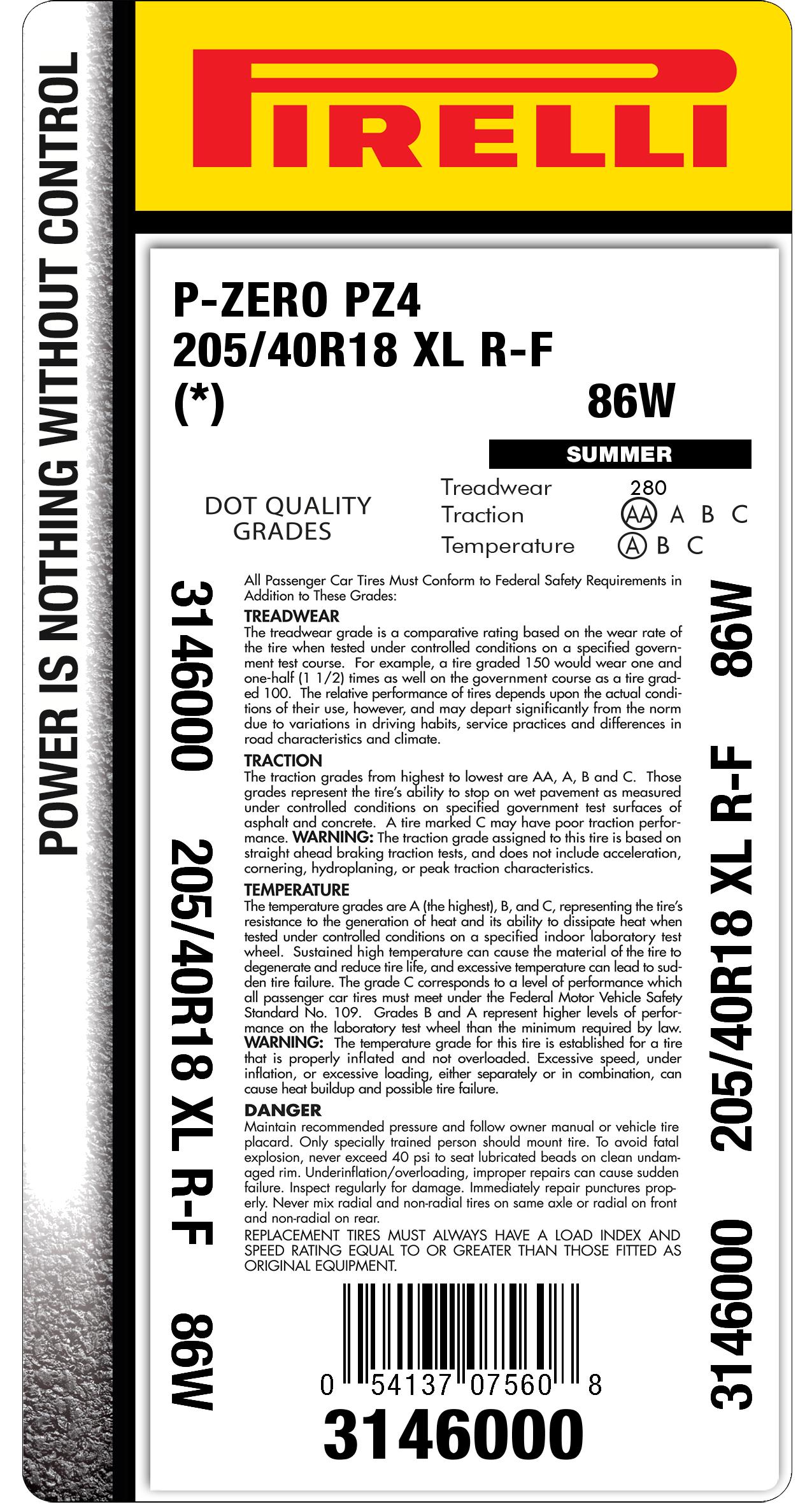 205/40r18 86W tire | Pirelli