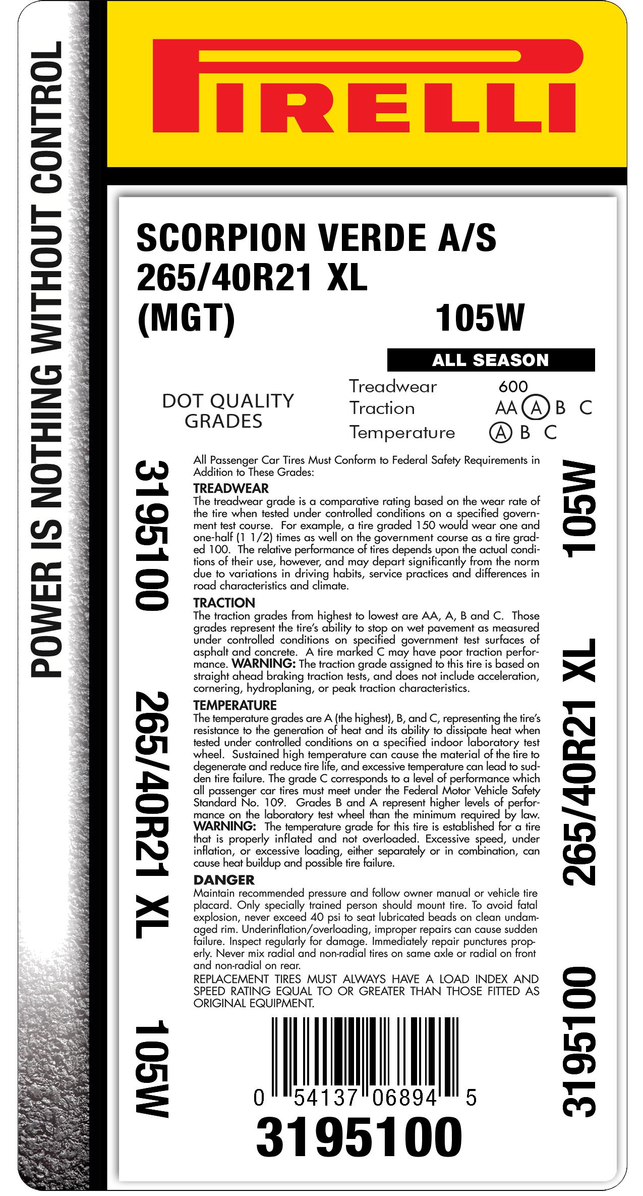 265/40r21 101Y tire | Pirelli