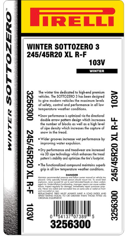 買い物 ピレリ ウィンターソットゼロ3 245 45R20 103VXL R-F WSZER3 ランフラット 20インチ 2本セット WINTER  SOTTOZERO 冬 スタッドレスタ