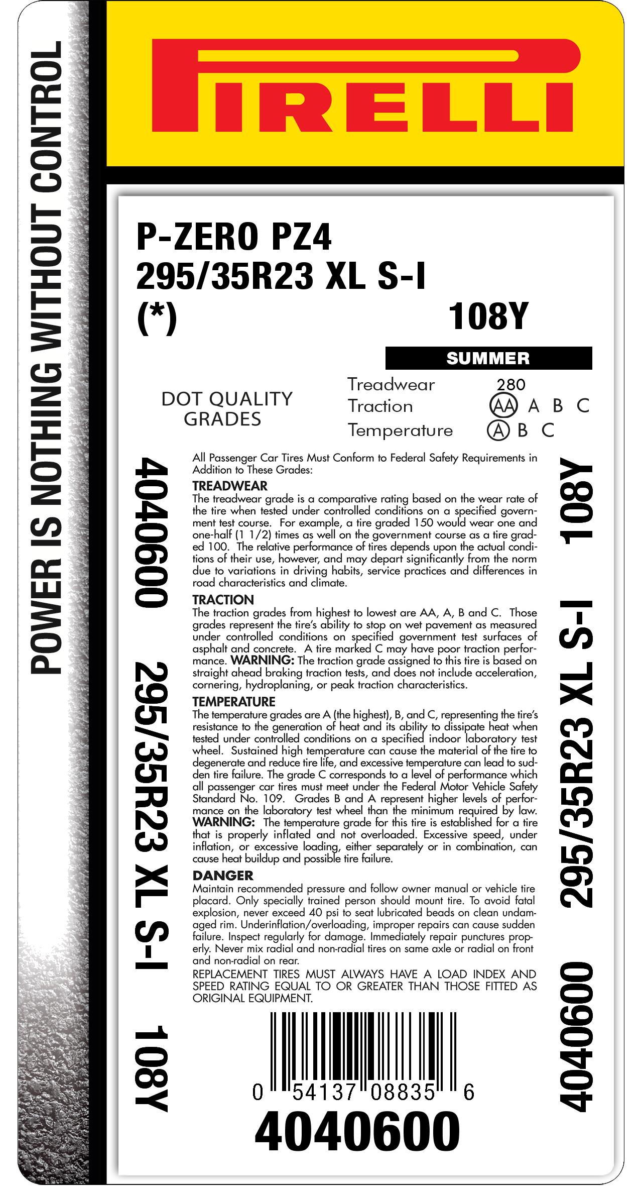 P ZERO™ (PZ4) 295/35R23 (108Y) XL AUDI | Pirelli