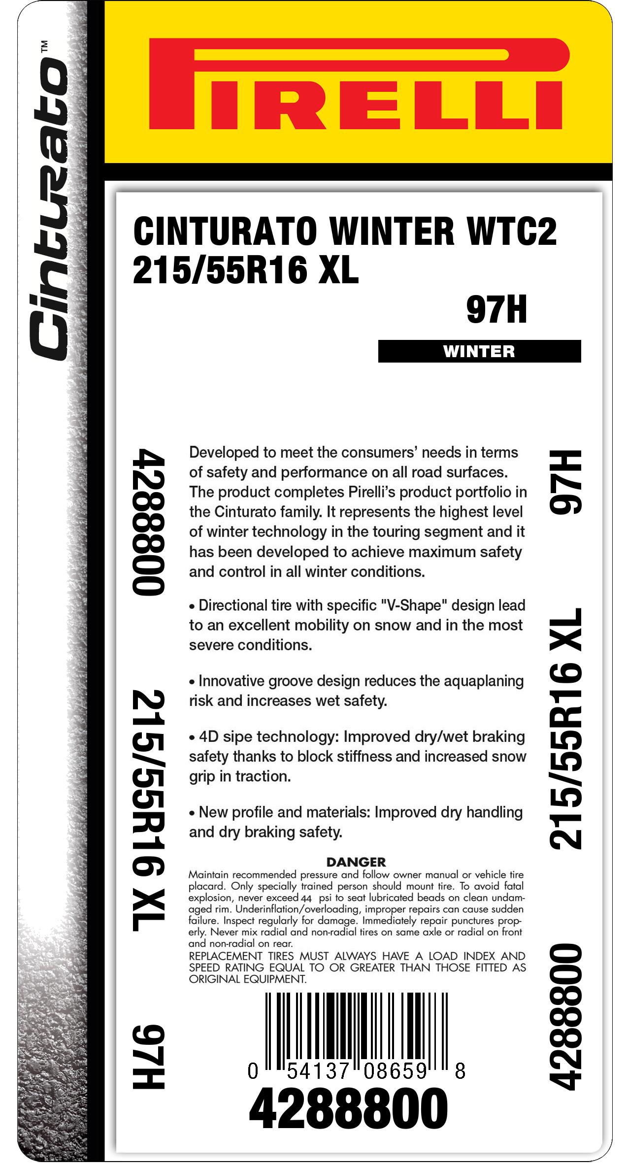 215/55R16 WINTER Pirelli CINTURATO™ | 97H 2 XL
