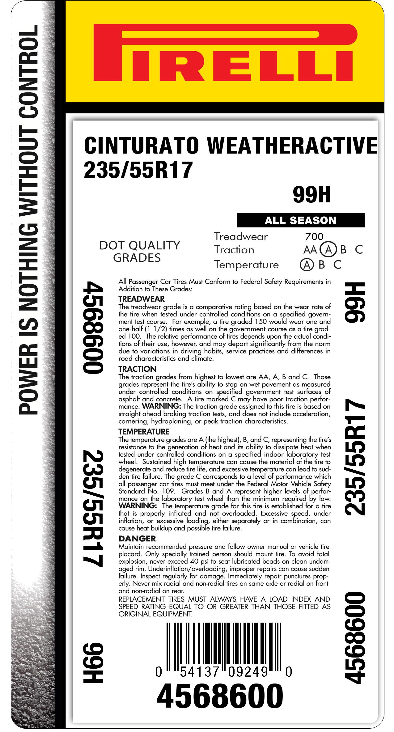 235/55r17 4 Season tire | Pirelli