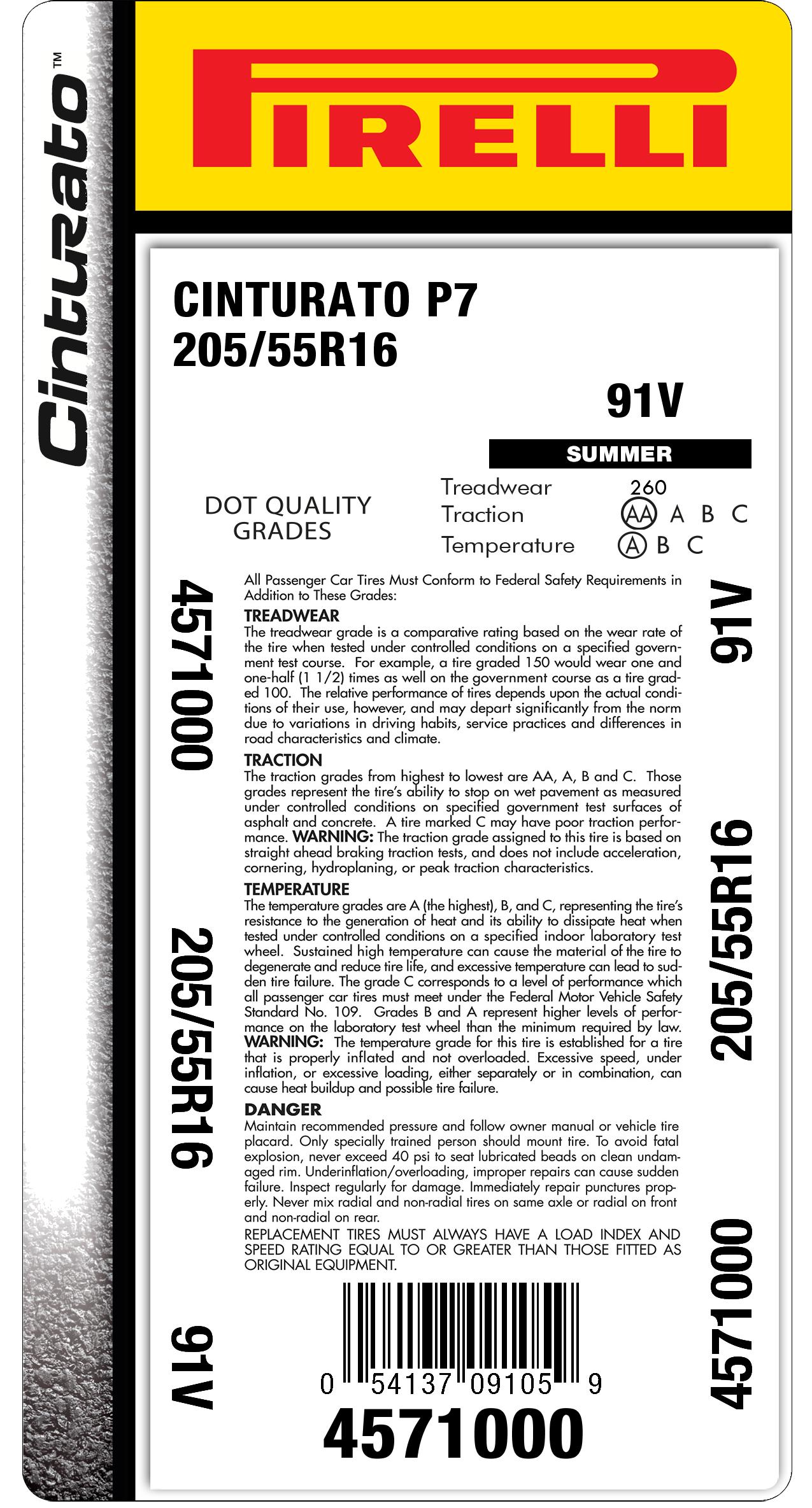 205/55r16 91W tire | Pirelli