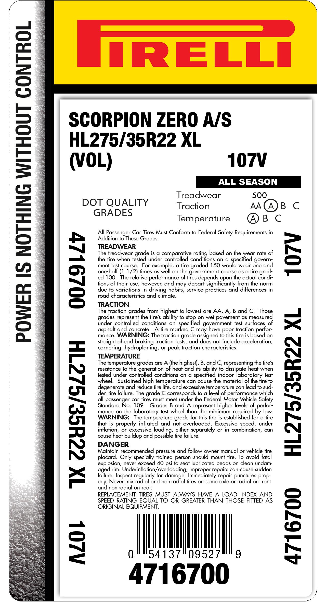 SCORPION™ ZERO ALL SEASON 275/35R22 104V XL VOLVO PNCS | Pirelli