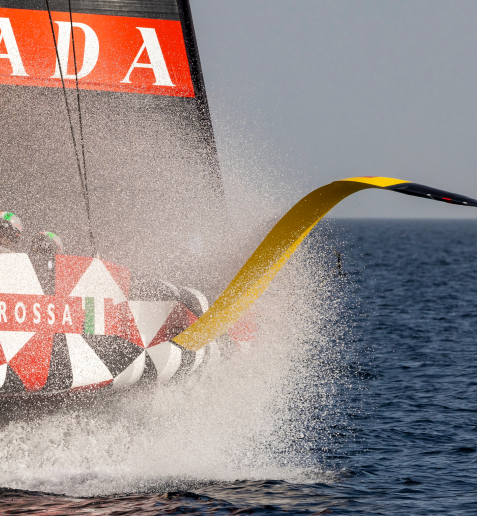 Close-up of the rear of the caravel Luna Rossa.